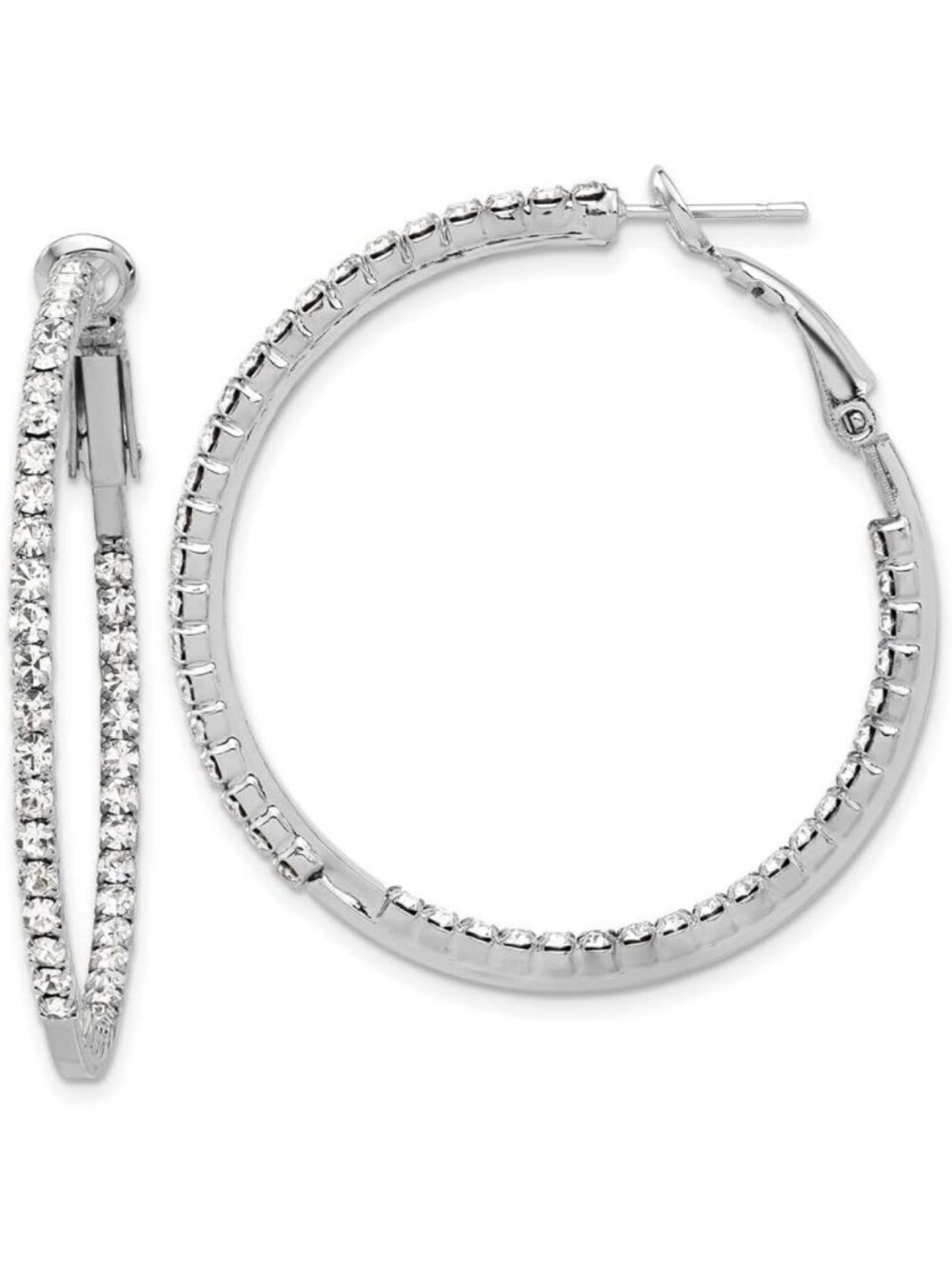 Sparkling Gold & Silver Crystal Hoop Earrings - 1.66" In & Out Design, Chic